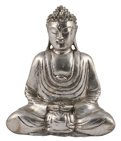 Wooden Buddha Hand In lap Antique Silver Finish